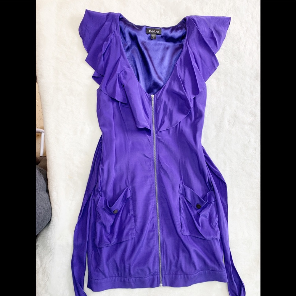BEBE ZIP SILKY RUFFLE DRESS - Picture 3 of 8
